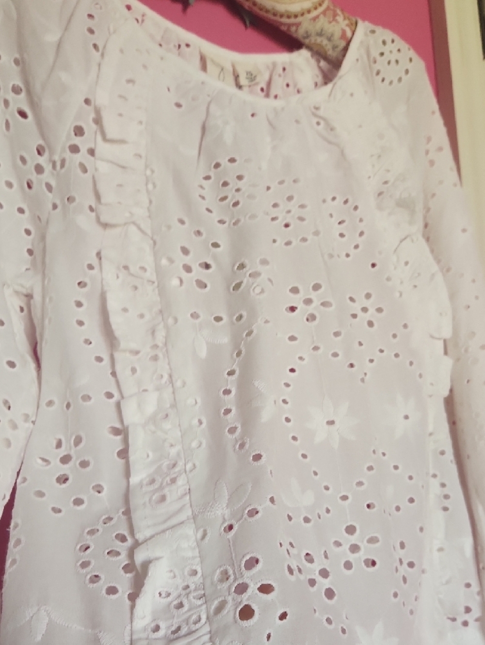 Joie White Eyelet Ruffle-Trim Blouse - Picture 5 of 14